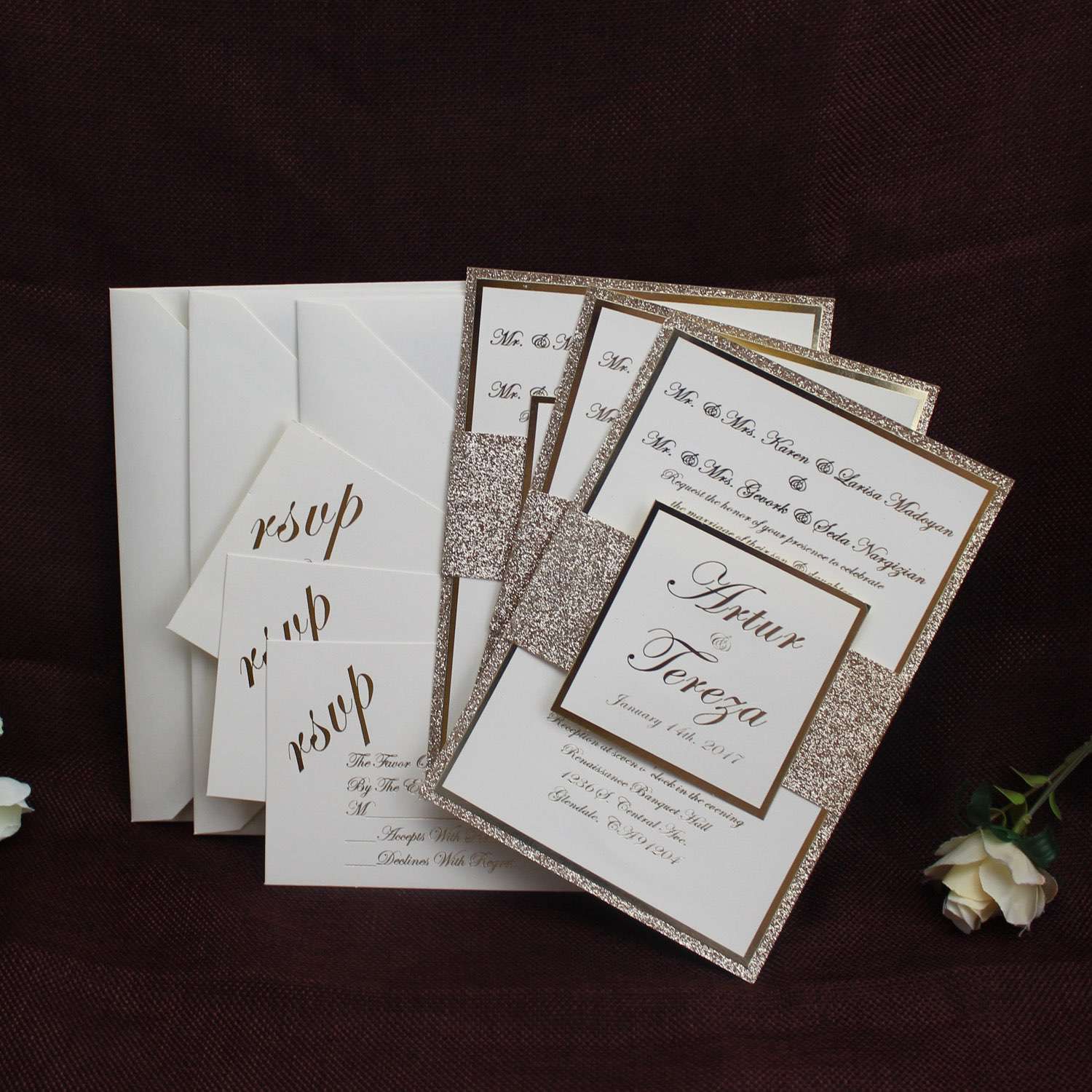 Glitter Invitation Card with Envelope Foil Printing Wedding Invitation Customized 